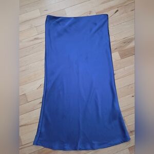 H&M Blue Satin Midi Skirt